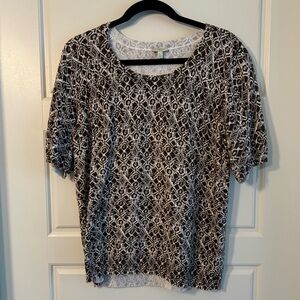 Talbots Brown and White Geometric Short Sleeve Top